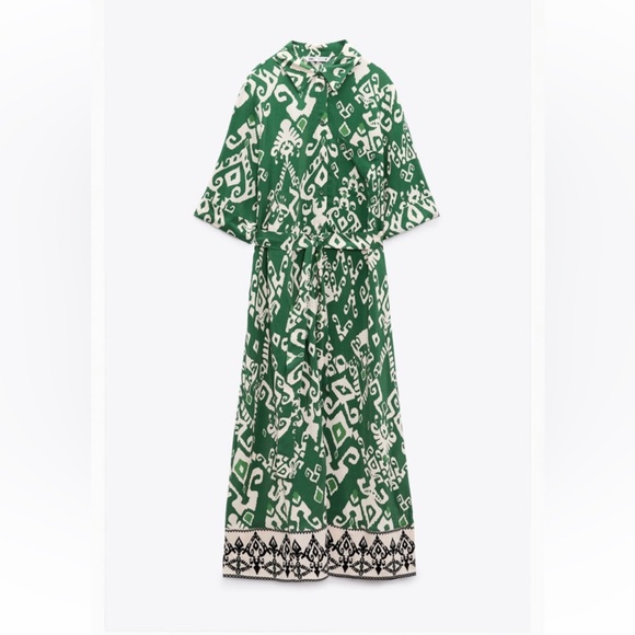Zara Dresses Nwt Zara Long Print Green Dress Poshmark